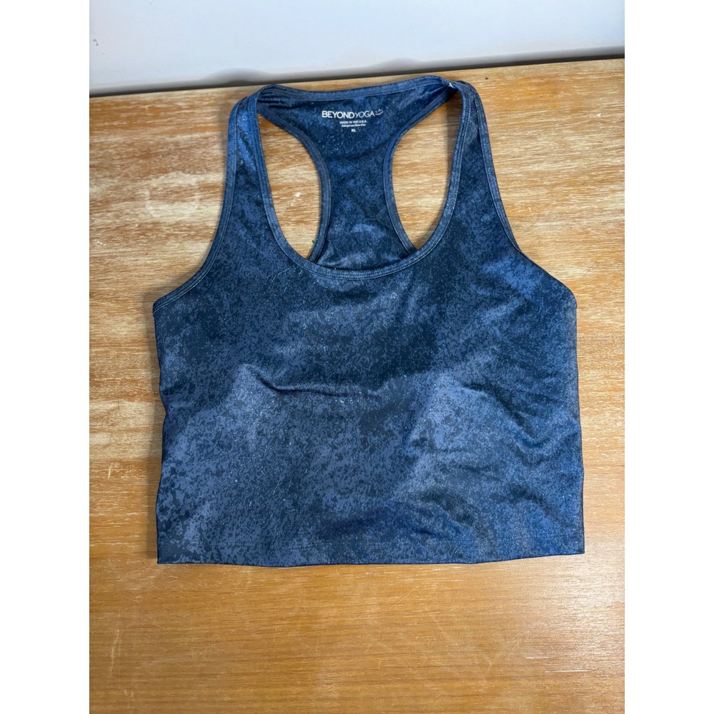 Beyond Yoga Womens XL Blue Marbled Racerback Cropped Tank Top Activewear Yoga